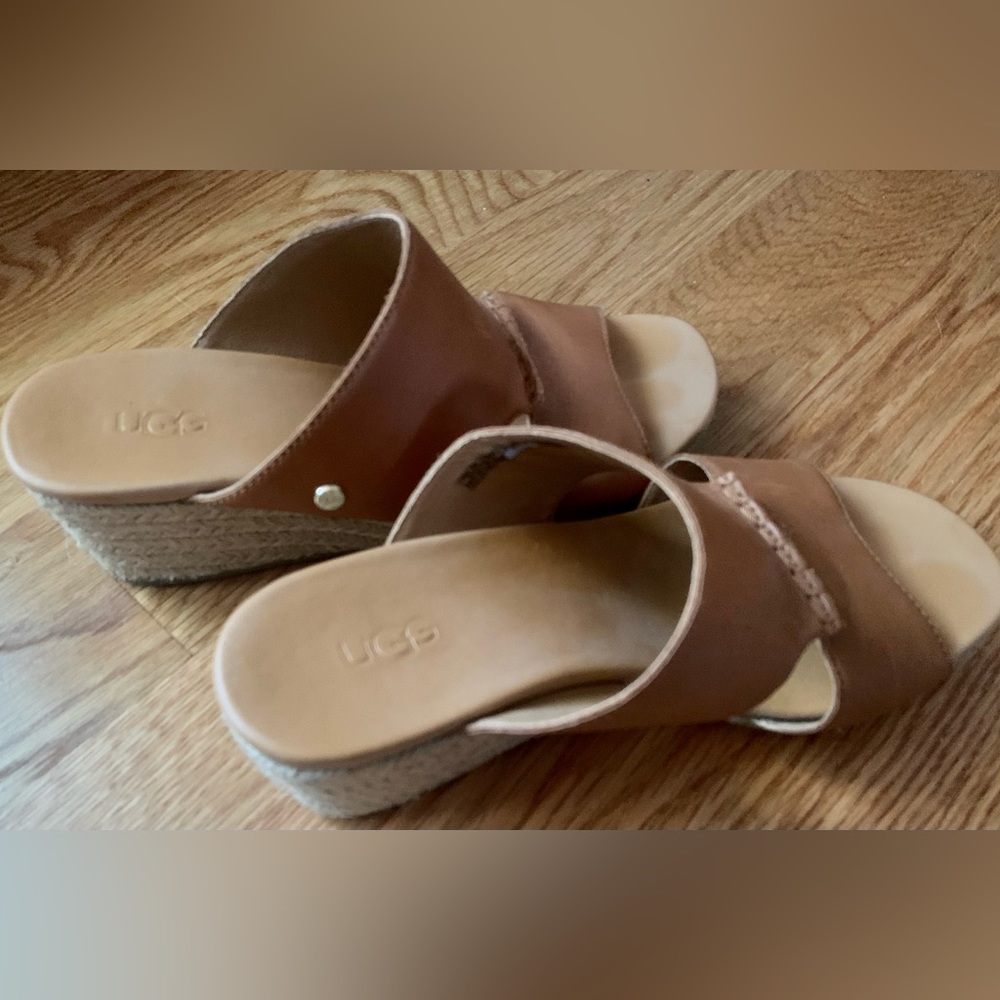 Ugg Eirene Wedge Leather Tan Sandal (Women’s Size 6.5) Only Worn 1x!